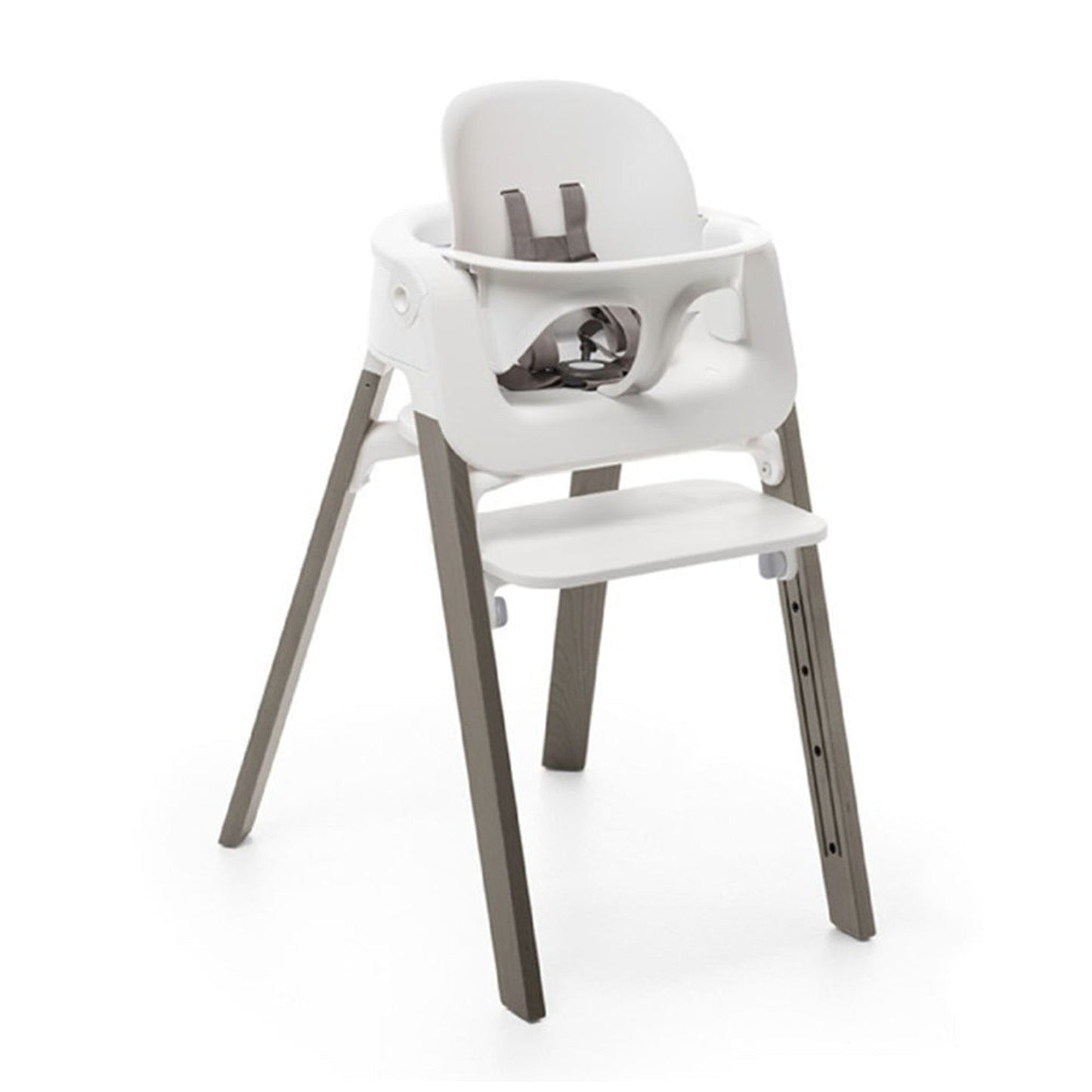 STOKKE Steps High Chair - Hazy Grey Legs / White Seat / White Babyset